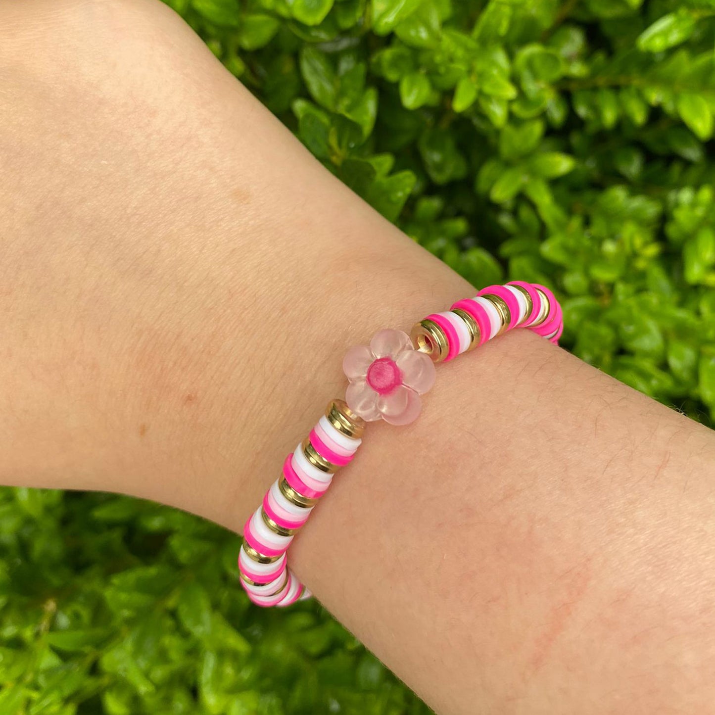 Pink flower bracelet